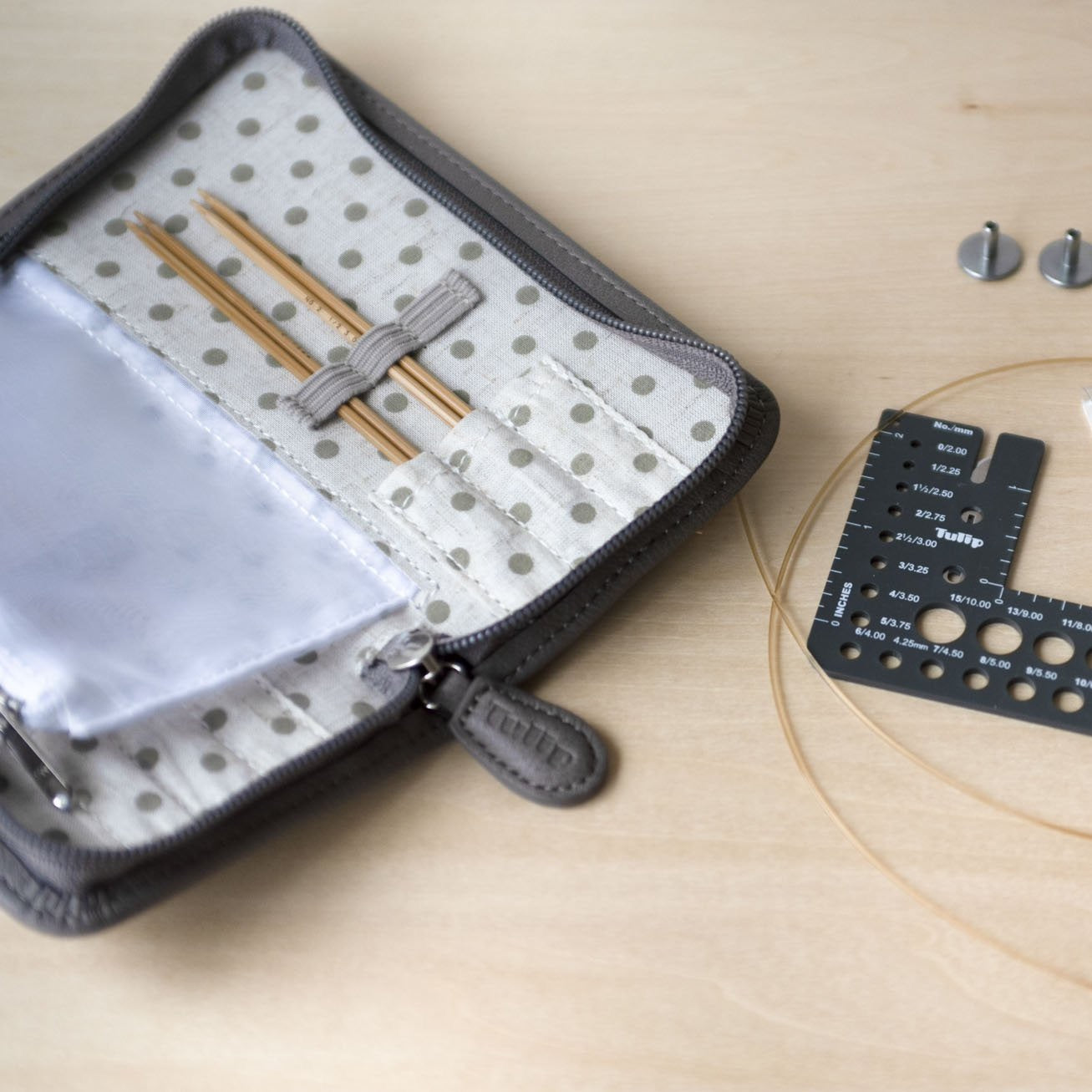 CarryC Long Fine Gauge Interchangeable Bamboo Knitting Needles Set